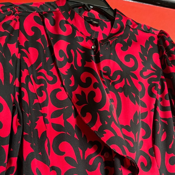 Worthington petite black red ruffles long sleeve blouse - Picture 4 of 8